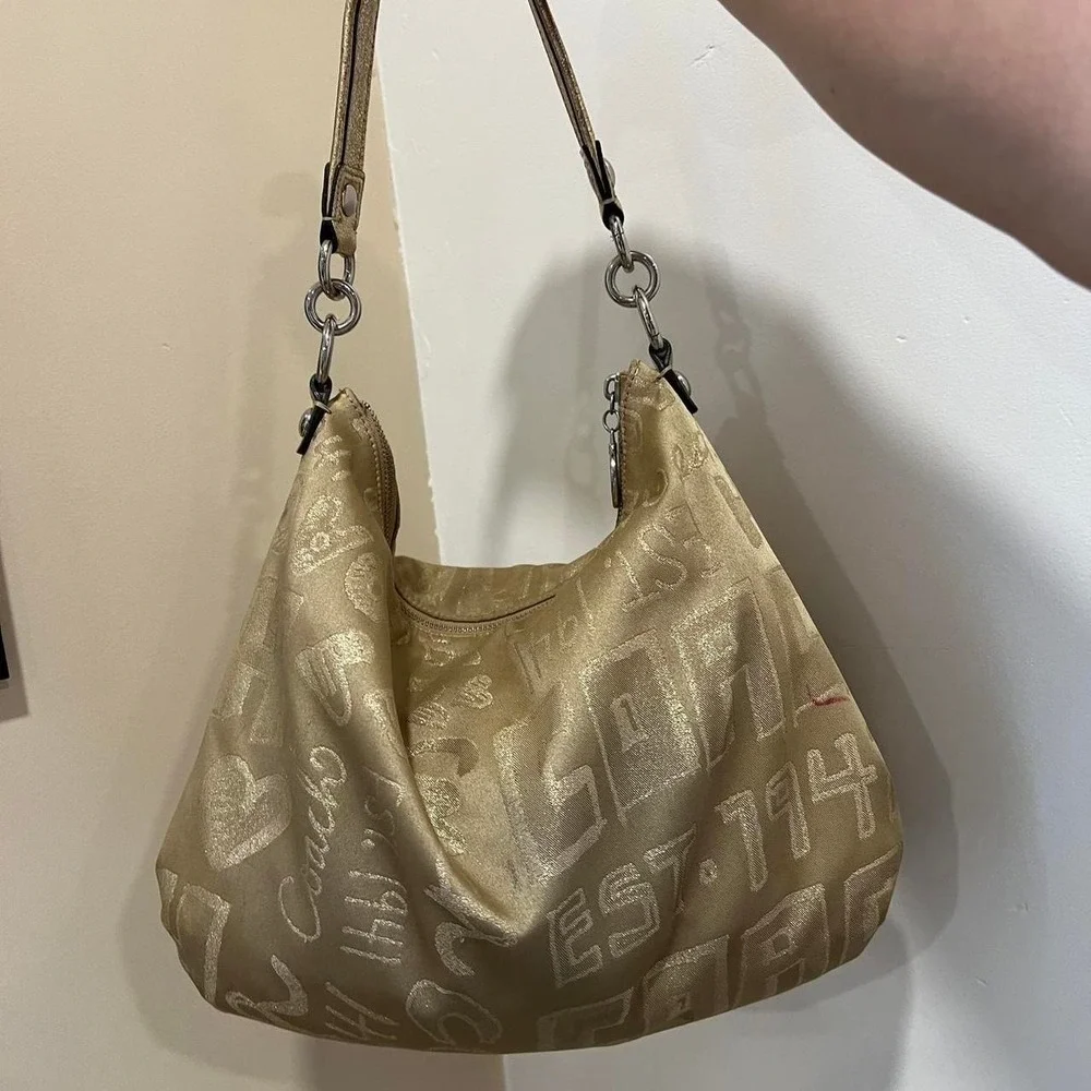 y2k 2000s Coach Signature C Monogram Poppy Gold Satchel Shoulder Bag / handbag